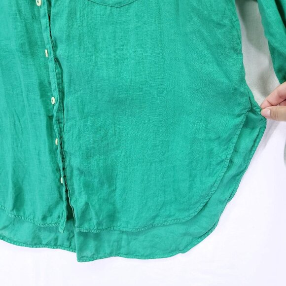 Maeve by Anthropologie Pure Linen Cate Button Down Shirt Solid Green Size Medium - Picture 10 of 14